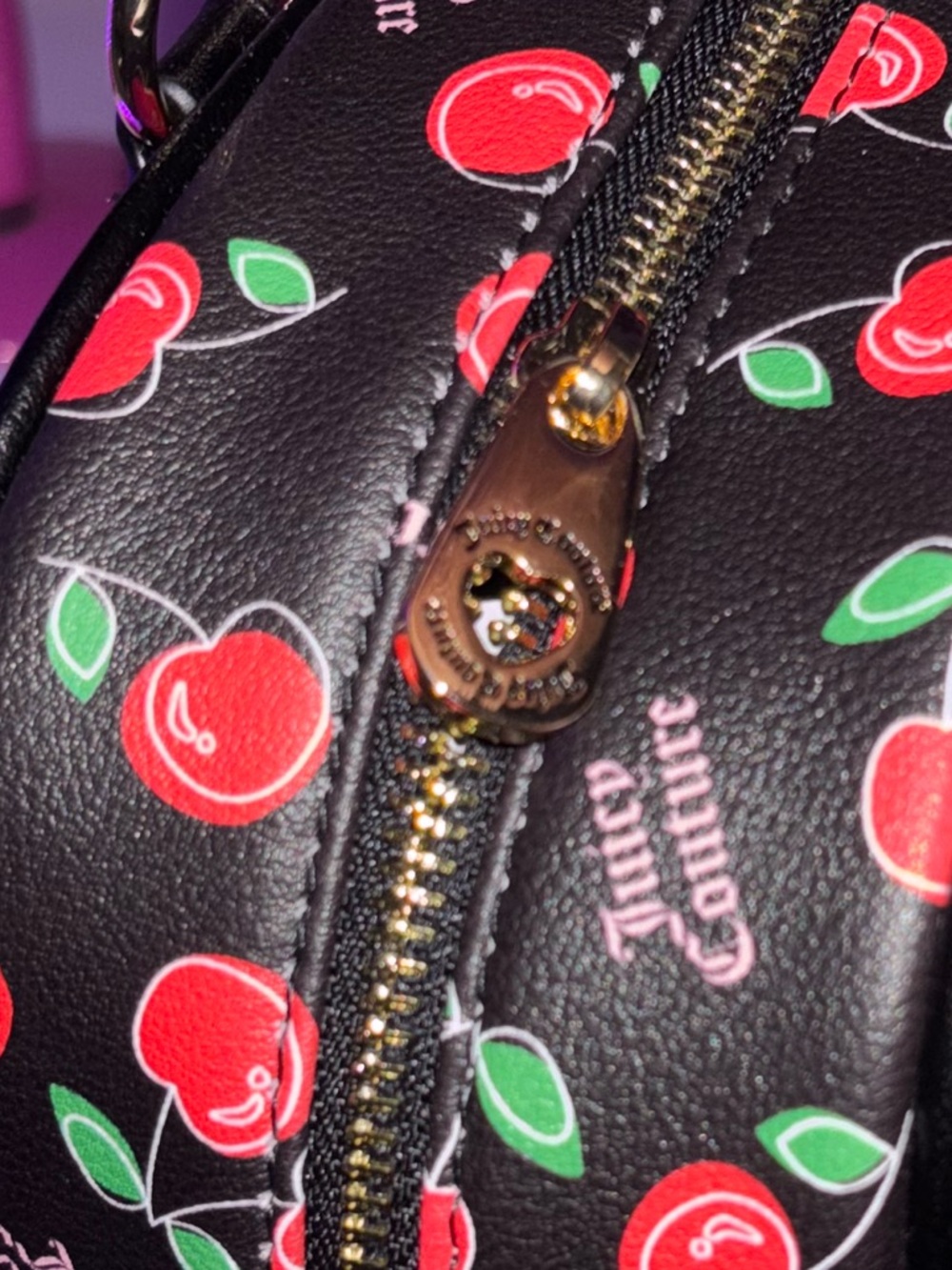 Juicy Couture Black Cherry-Print bag with Pom Charm and gold accents (VIRAL)✨🍒🖤 - Picture 6 of 6